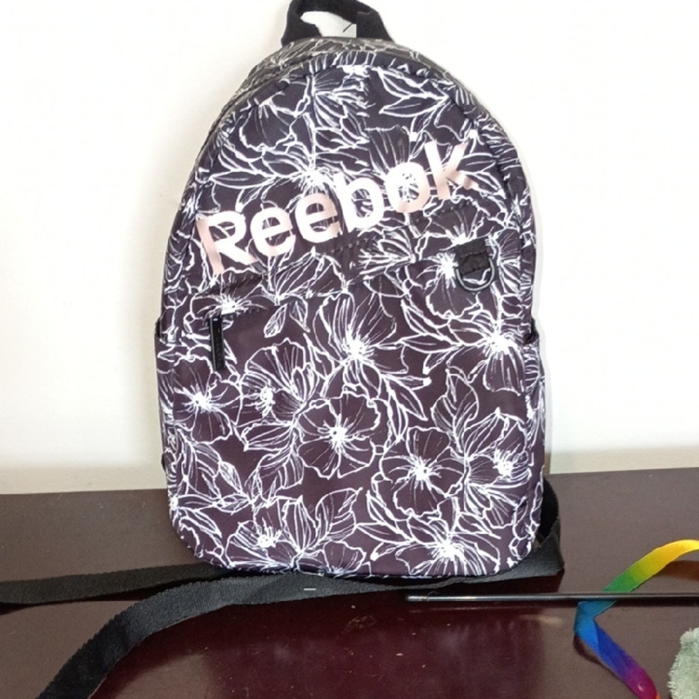 Reebok Black and White Floral Backpack